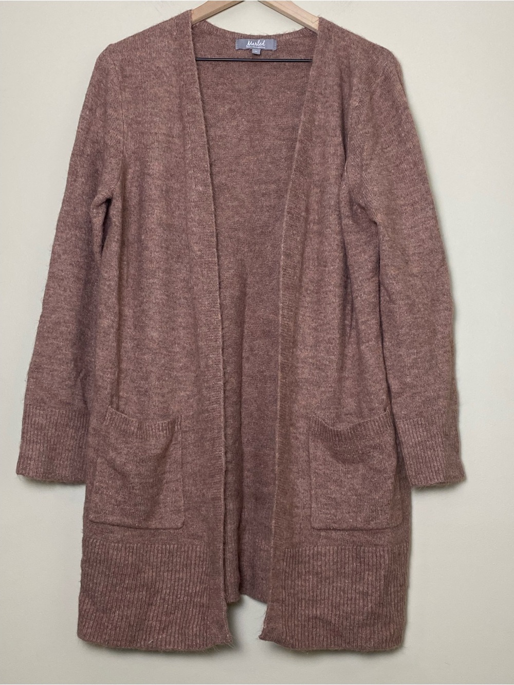 Boho Casual Soft Fuzzy Dusty Rose Mauve Longline Layering Cardigan Medium